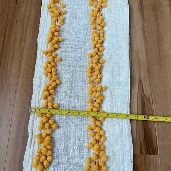 Yellow Pom Pom Table Kitchen Runner Cotton Blend Boho Bohemian Cream 50'' x 13'' - Picture 5 of 8
